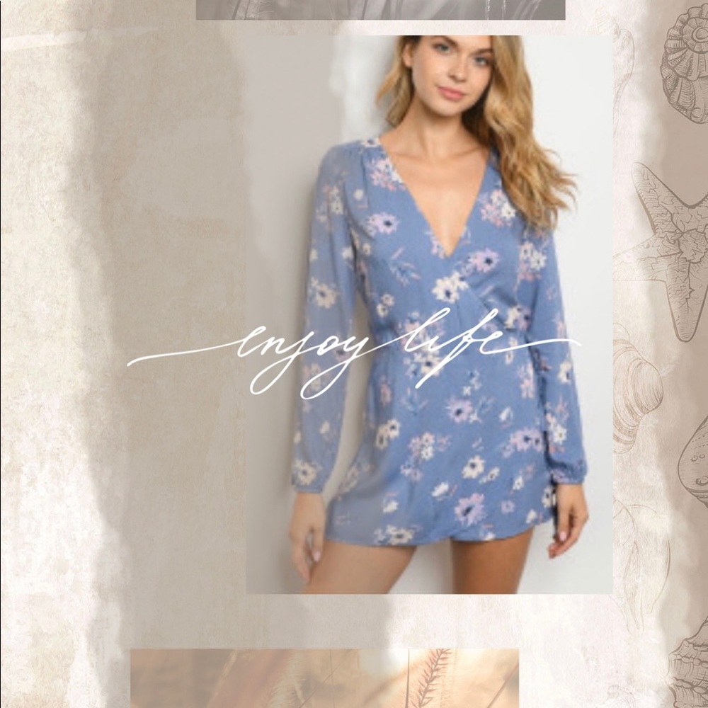 DENIM FLORAL ROMPER - Picture 1 of 4